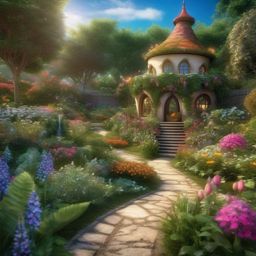 Fairy Tale Enchanted Garden - Transform your garden into a magical and enchanted fairy tale world. multicoloured, photo realistic, hyper detail, high resolution