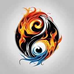 flaming yin yang tattoo  simple color tattoo,white background