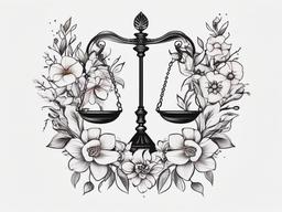 Libra Flower Tattoo-Floral tattoo incorporating flowers associated with the Libra zodiac sign.  simple color tattoo,white background