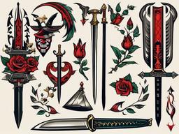 ace and swords tattoo  simple vector color tattoo