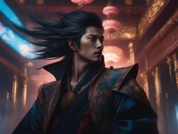 ren amamiya,battling supernatural shadows with his unwavering resolve,a distorted palace within the subconscious hyperrealistic, intricately detailed, color depth,splash art, concept art, mid shot, sharp focus, dramatic, 2/3 face angle, side light, colorful background