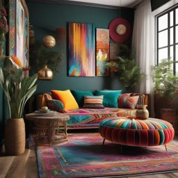 Artistic Bohemian Corner - Design an artistic bohemian corner with unique and colorful decor. , living room decor ideas, multicoloured, photo realistic, hyper detail, high resolution,