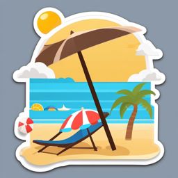 Beach Umbrella and Volleyball Emoji Sticker - Beach volleyball under the sun, , sticker vector art, minimalist design