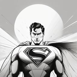 drawing of Superman in front of the sun  minimal rough sketch scribbles,doodles,black and white