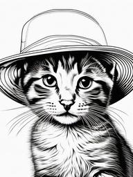 Kitty with a Hat Coloring Pages - Stylish Kitten Wearing a Hat  minimal black outline printable sheet, coloring page