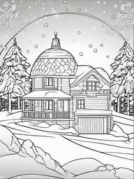 House Coloring Pages - Igloo in a winter wonderland surrounded by snowflakes  simple coloring pages