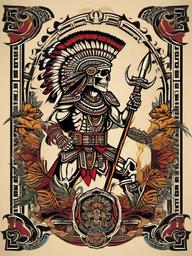 aztec warrior skeleton tattoos  simple vector color tattoo