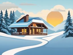 Ski Lodge and Snow Emoji Sticker - Lodge retreat in snowy landscapes, , sticker vector art, minimalist design