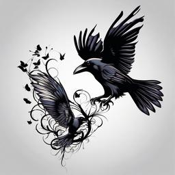 crow and butterfly tattoo  simple vector color tattoo