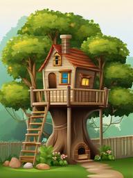 House clipart - treehouse in a backyard  