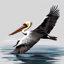 Pelican Tattoo - Pelican gliding low over the calm water's surface  color tattoo design, clean white background