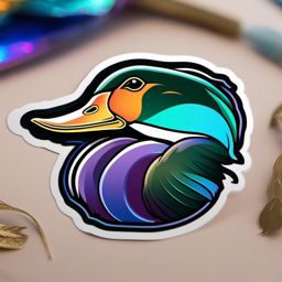 Mallard Duck Sticker - A quacking mallard duck with iridescent feathers, ,vector color sticker art,minimal