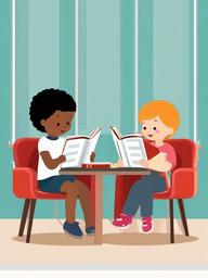 Reading clipart - kids reading together in a classroom  color,minimalist,vector clipart