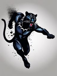 Jumping black panther silhouette ink. Agile spirit in motion.  color tattoo, white background