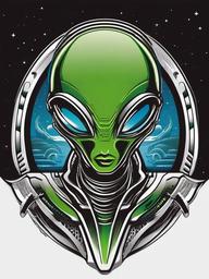 Cool Alien Tattoo - Stay cool with an alien-themed tattoo that exudes extraterrestrial charm.  simple color tattoo,vector style,white background