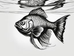 sketch of fish in water  minimal rough sketch scribbles,doodles,black and white