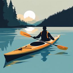 Mountain Lake Kayaking clipart - Kayaking on a serene lake, ,vector color clipart,minimal