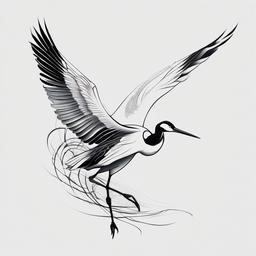 Japanese Crane Bird Tattoo - Crane with Japanese art details  minimalist tattoo design, white background