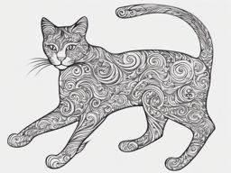 Spiraling elegance with abstract cat swirls tattoo: A dance of feline grace in ink.  color outline tattoo, white background