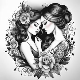 mom and daughter tattoos black and white design 