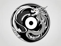 Tattoo Dragon Yin Yang - Tattoos combining dragon imagery with the Yin Yang symbol for balance.  simple color tattoo,minimalist,white background