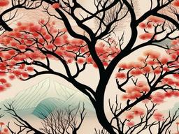 japanese tree tattoo  simple vector color tattoo