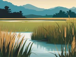 Marshy Waters clipart - A marshy area with tall grasses by the water., ,vector color clipart,minimal