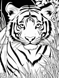 Tiger Coloring Pages - Tiger cubs playing together in the grass  simple coloring pages