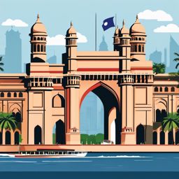 Mumbai clipart - Gateway of India and Taj Mahal Palace,  color clipart, vector art