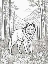 Wolf Coloring Pages - Wolf in a forest clearing with wildflowers  simple coloring pages