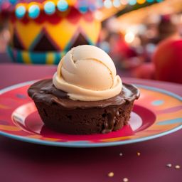 brownie batter ice cream indulged at a whimsical carnival with whimsical rides. 