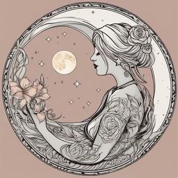 Moon Cancer Zodiac Tattoo-Creative and personalized tattoo featuring the Cancer zodiac sign and a moon, capturing astrological and celestial elements.  simple color vector tattoo
