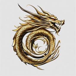 Gold Dragon Tattoo - Luxurious and golden-themed dragon tattoo.  simple color tattoo,minimalist,white background