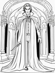 Horror Coloring Pages - Vampire with fangs and a spooky cape  simple coloring pages