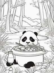 Panda Coloring Pages - Panda enjoying a picnic with other forest animals  simple coloring pages