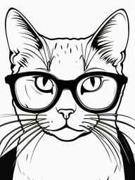 Cat with Glasses Coloring Pages - Stylish Feline with Trendy Specs  minimal black outline printable sheet, coloring page