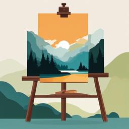 Paint Brush clipart - paintbrush painting a landscape on an easel  color,minimalist,vector clipart