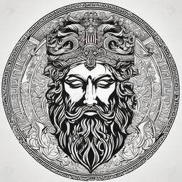Greek God Tattoo Design-Intricate and detailed tattoo featuring a representation of a Greek god, capturing elements of mythology and ancient art.  simple color vector tattoo