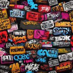 Graffiti tags showcasing a mix of rebellious slogans and social commentary top view, product photoshoot realistic background, hyper detail, high resolution