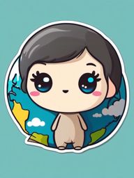 Kawaii Planet Earth sticker- Cute World Conservation, , color sticker vector art