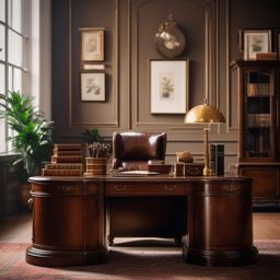 Vintage Office Vibes - Vintage office with antique furniture and classic decor. realistic, professional photography, bokeh, natural lighting, canon lens, shot on dslr 64 megapixels sharp focus