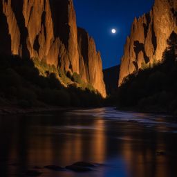 black canyon of the gunnison - craft a night scene of the black canyon, where sheer cliffs and the gunnison river reveal their dramatic beauty under moonlight. 