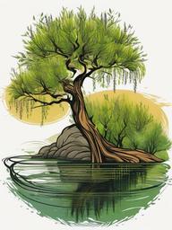 tattoo willow tree  simple vector color tattoo