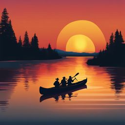 Sunset Canoeing clipart - Canoeists paddling into the sunset., ,vector color clipart,minimal