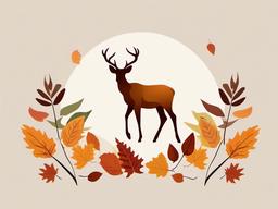 Deer clipart - deer surrounded by autumn leaves  color,minimalist,vector clipart