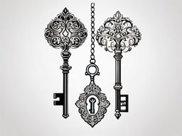 Ornate Key of Fate - Unlock the doors to your destiny with a tattoo showcasing an ornate key.  outline color tattoo,minimal,white background