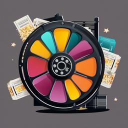 Movie clipart - film reel spinning with tickets  color,minimalist,vector clipart