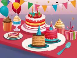 Birthday clipart - birthday table set with treats  