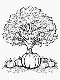 Pumpkin Under a Tree Coloring Pages - Pumpkin Resting Beneath a Tree  minimal black outline printable sheet, coloring page