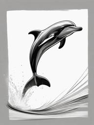 drawing of a dolphin flipping in the air  minimal rough sketch scribbles,doodles,black and white